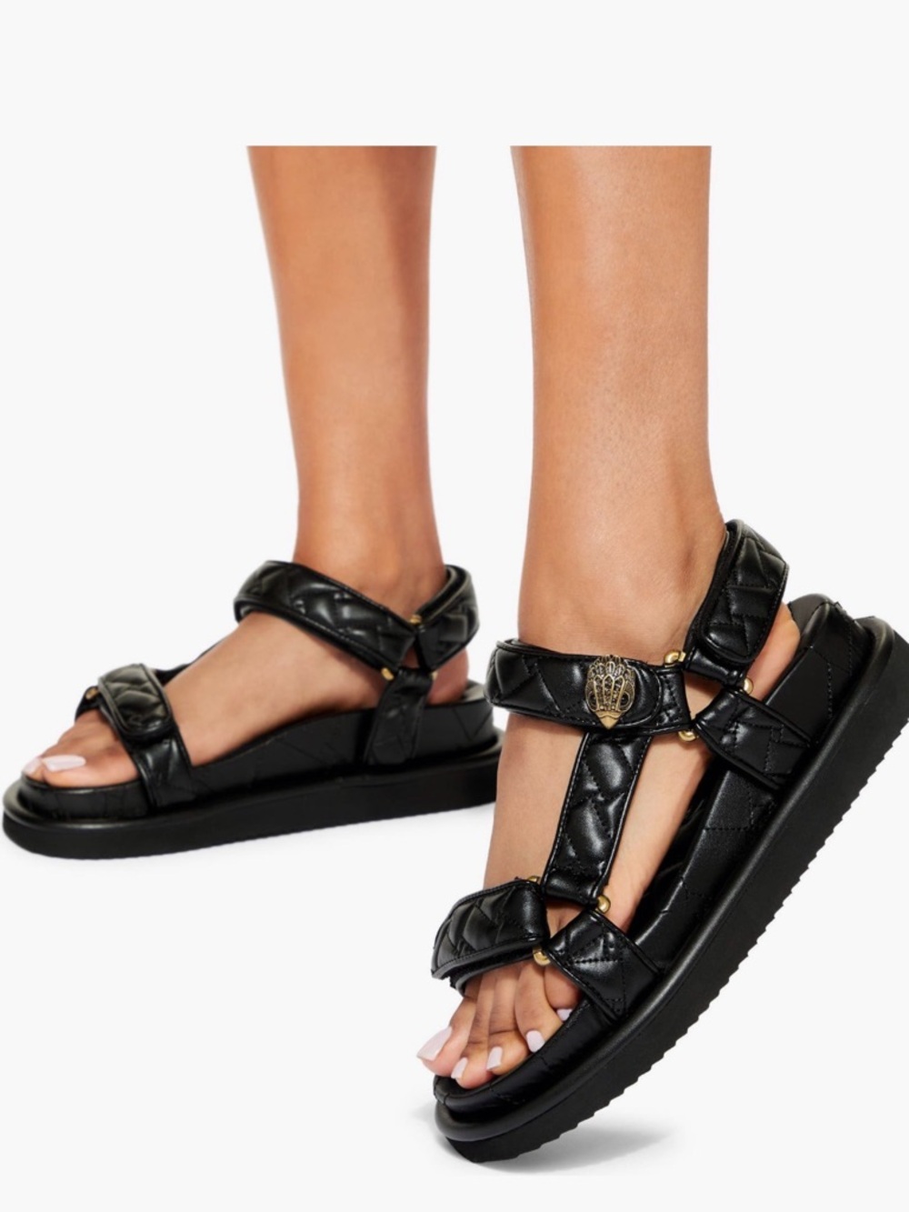 Kurt Geiger Quilted Black Leather Sandals. Some peeling on front ( see pic).